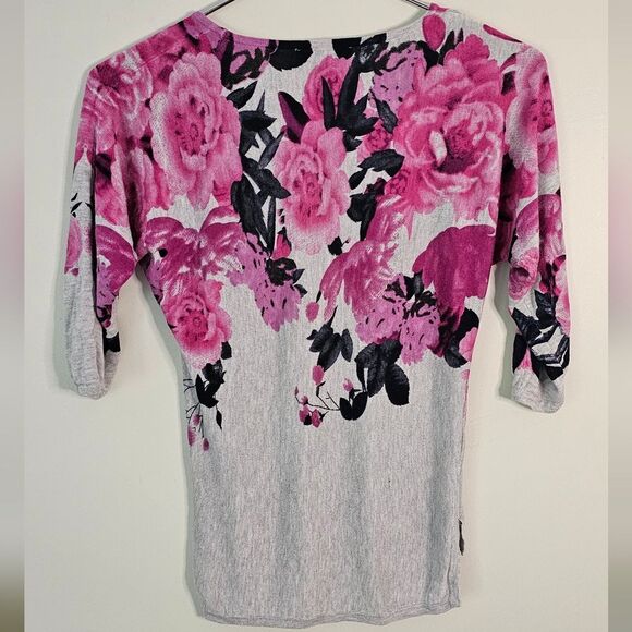 INC Sweater Womens 3/4 Sleeve Tunic Lightweight Pink Floral Knit Size XS - Picture 2 of 4